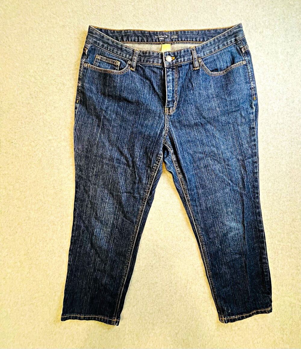 Liz Claiborne Slim Fit Dark Wash Stretch Mid Rise Straight Leg Jeans Size 14